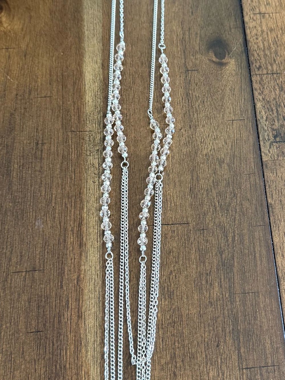 Multi-Strand Silver Crystal Beaded Necklace and Earrings - Women Jewelry